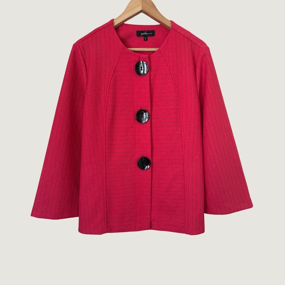Yushi Pink Textured Button Front Jacket Womens Size M Fuchsia 3 Button Blazer